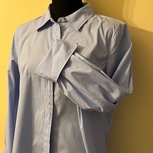 Talbots Womens  Shirt Blouse Oxford  PL Blue Stretch Poplin Cotton Collared NWT
